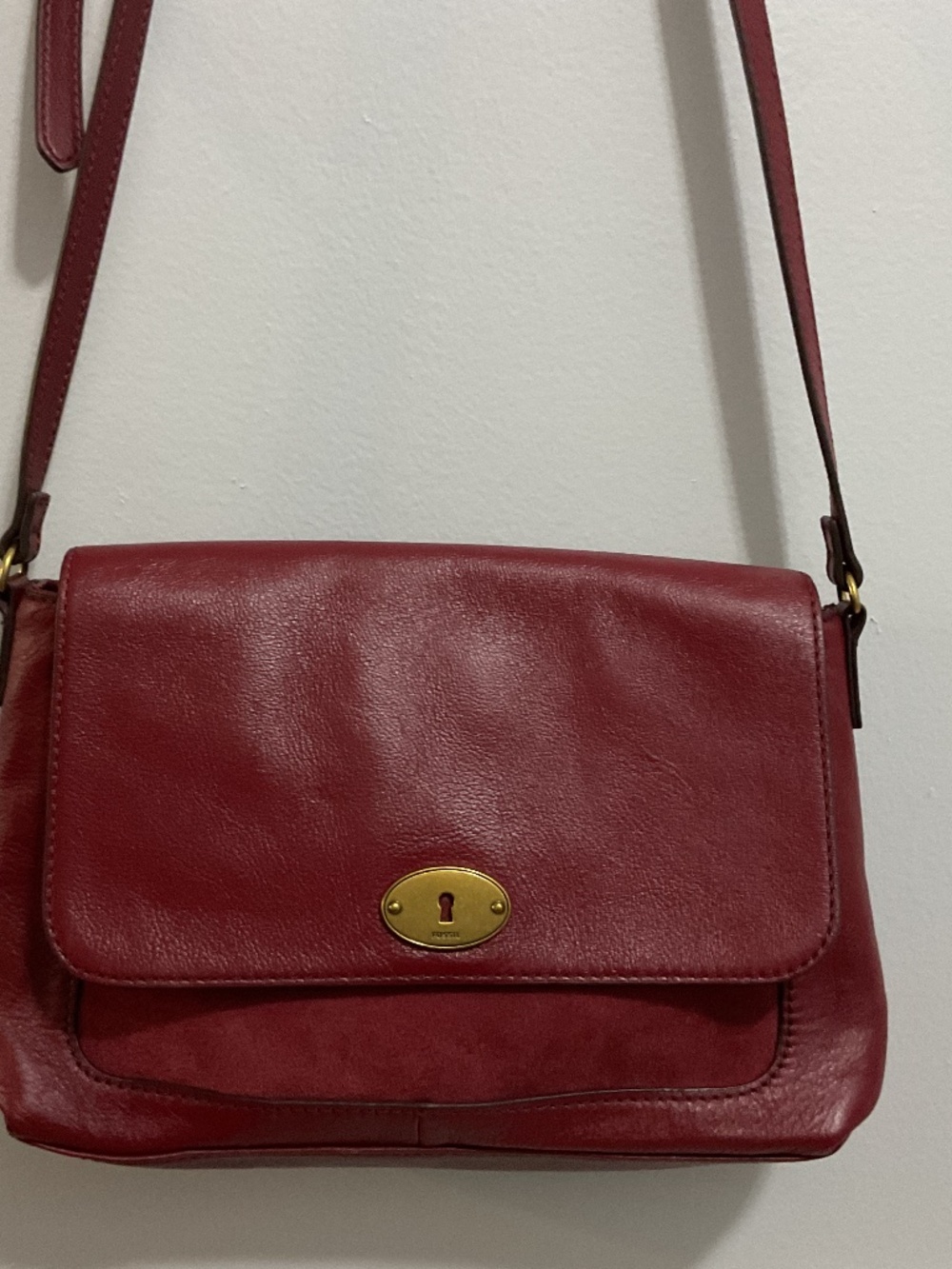 Fossil Gabriella Deep Red Cowhide Leather/Suede Flap Crossbody
